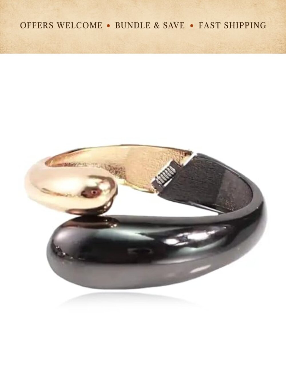 Chunky Gold Tone Hinged Cuff Bangle Bracelet for Women Minimalist